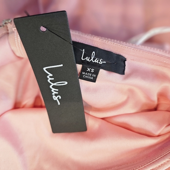 Lulus After Hours Strapless Maxi Dress Blush Pink Ruffled Side Slit Gown Size XS - Picture 9 of 12